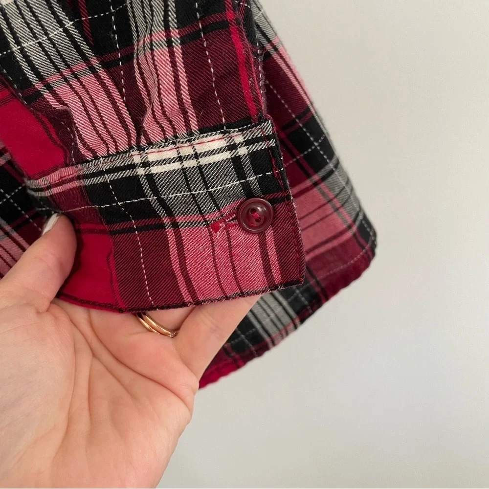 Southern Lady Plaid Button Down Shirt Red White & Black Size L - Picture 6 of 12